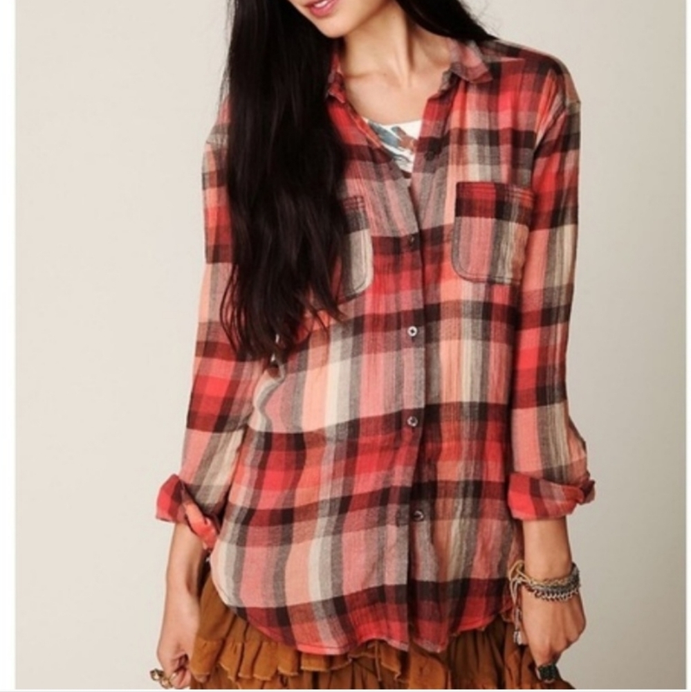 WE THE FREE Road Trip Crochet Plaid Top